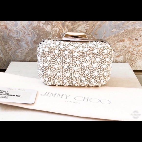 Jimmy Choo Cloud White Suede Crystal Mix Clutch - Picture 4 of 7